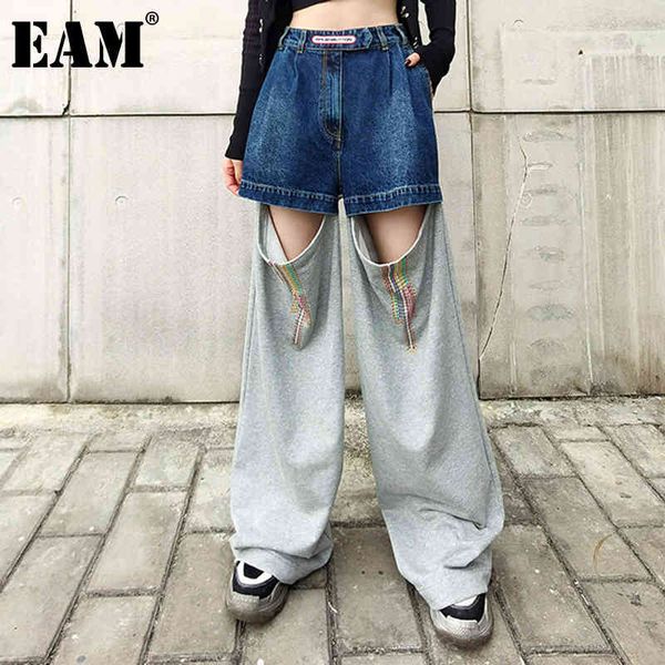 

[eam] high waist blue denim hollow out long wide leg jeans loose women trousers fashion spring autumn 1dd8416 21512