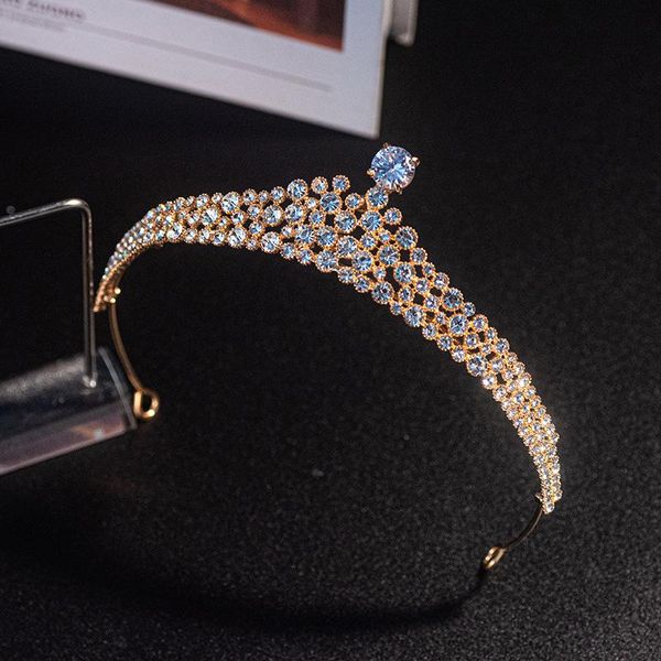 Fermagli per capelli Barrette Corona da sposa Copricapo per matrimonio femminile Compleanno Copricapo Strass intarsiati Accessori di lusso dorati retrò EA