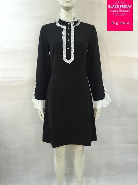 

casual dresses 2021 summer fashion brand silk dress female singl breasted ruffles with pearl button silm thin wj2672 dropship, Black;gray
