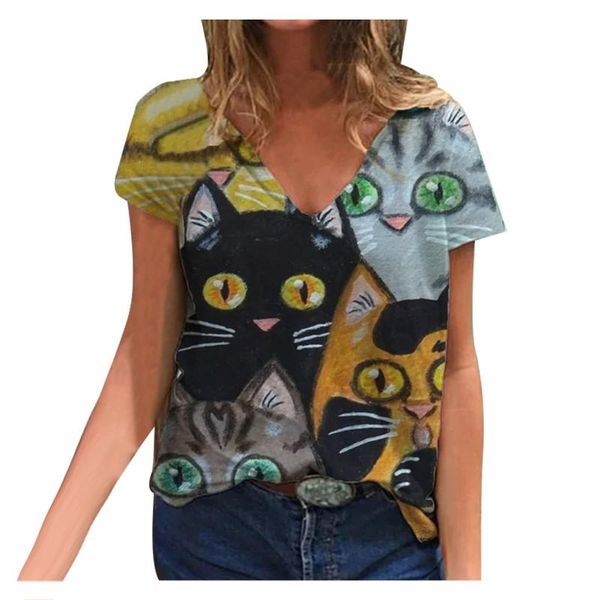

women's t-shirt lovely cat print woman tshirts harajuku summer women cute kawaii short sleeve graphic tee round neck camisetas de mujer, White