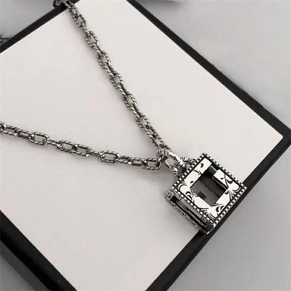 

retro pattern square letter pendant necklaces with box hollow creative chains punk personality fashion necklace exquisite charm jewelry, Silver
