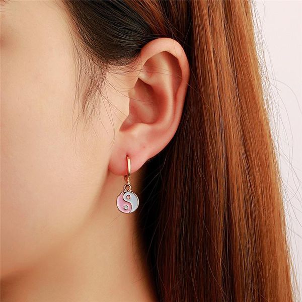 

stud classic ying yang round pendant earrings set for women girls fashion taiji geometric shaped ear jewelry party gifts, Golden;silver