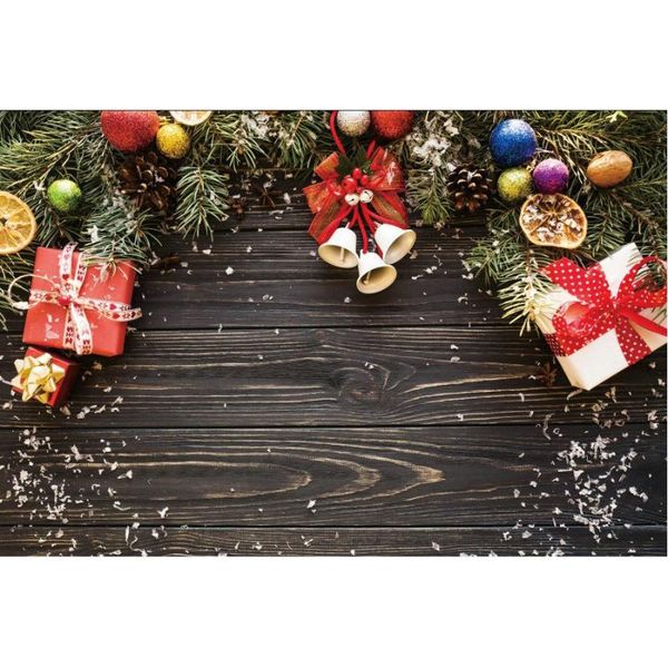 

party decoration christmas family backdrop bells pine tree retro wooden board background rendering lively banner