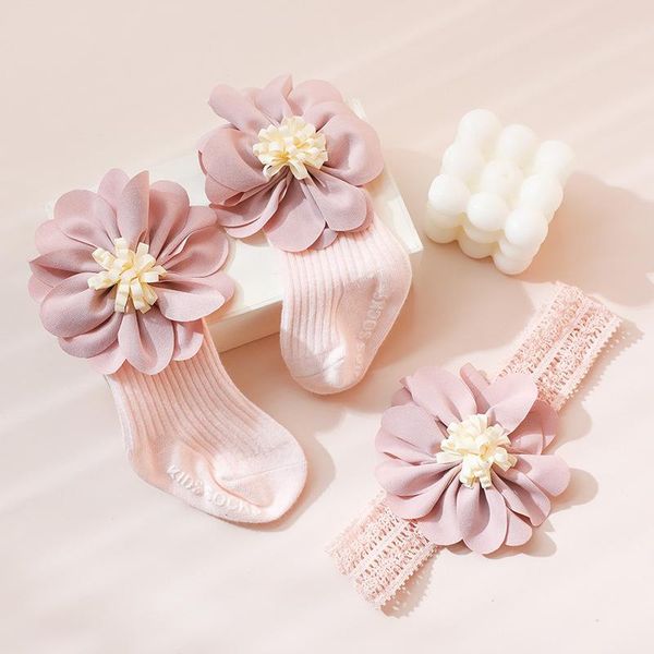 

hair accessories 3pcs/set flower baby girl socks headbands set bows crown born girls hairband non-slip infant toddler gifts, Slivery;white