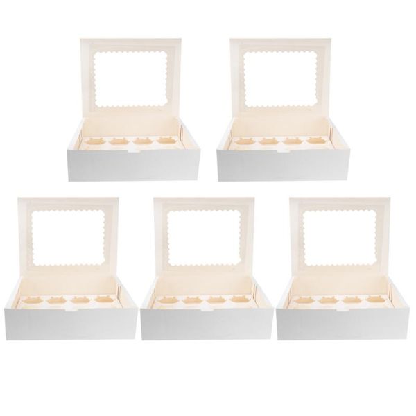 

gift wrap 5pcs portable 12-cavity cupcake box container muffin window (white)
