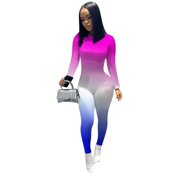 

women's jumpsuits & rompers fitness gradient body womens jumpsuit sportswear o neck long sleeve pencil pants bodycon women overalls, Black;white