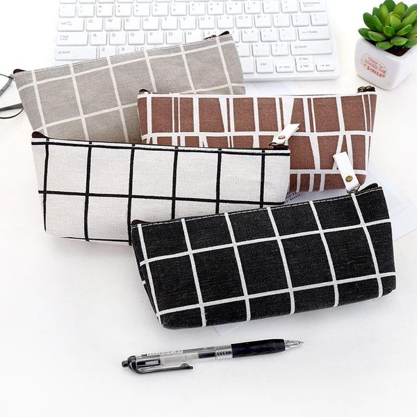 

canvas geometric pencil case school simple striped grid solid color cute kawaii bag pouch office students kids supplies cases
