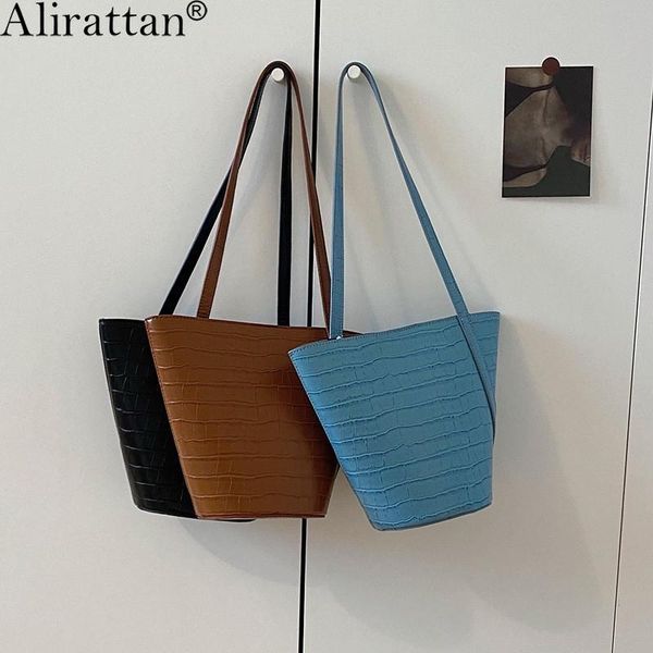 

evening bags crocodile pattern pu leather bucket shoulder for women 2021 fashion brand ladies handbag leisure shopping bag