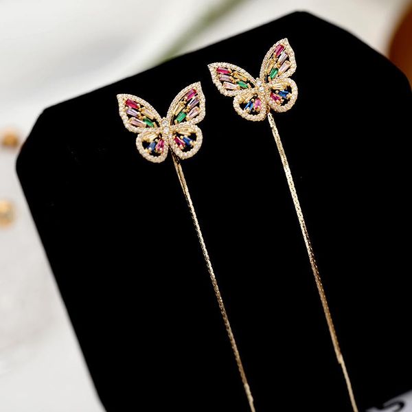 

dangle & chandelier luxurious butterfly earrings two-wear fasdhion brand colorful cubic zirconia long tassel earring women wedding jewelry, Silver