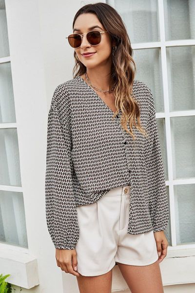 

women's blouses & shirts fashion pullover loose plaid long sleeve single breasted o-neck casual for women, White