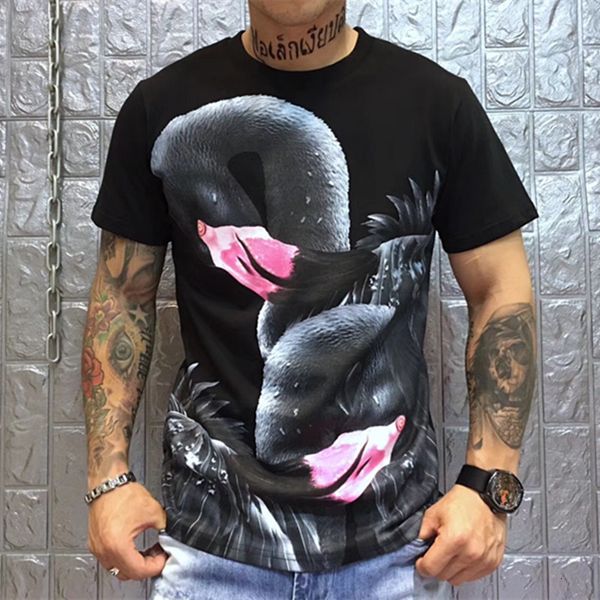 

t shirts summer fashion arrival designer flamingo print brand tee t shirts for men short sleeve clothing, White;black