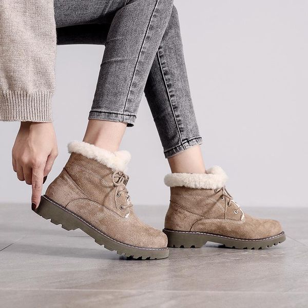 

boots 2021 spring women winter fashion snow cross-tied lady shoes female plush warm thick fur ankle, Black