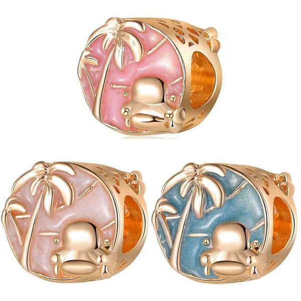 

fit pandora charm bracelet coconut trees enamel european silver charms pink white flower enamel crystal beads diy snake chain for women bang, Black