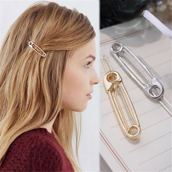 

fashion simple metal hair clips shape hairpin personality temperament sideclip retro bangs mini word clip hairs accessories head jewelry gif, Golden;silver