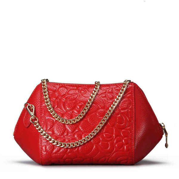 

2021 single shoulder bag women's simple fashion leather chain diagonal, Black;red