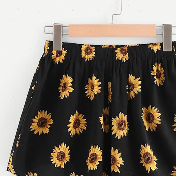 

womens shorts short feminino women sunflower print high waist pants casual beach summer femme, White;black