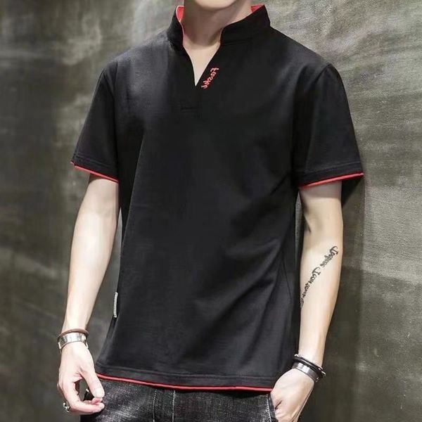 

men's shirt short sleeve v-neck white loose trend men's clothing t-shirt, White;black