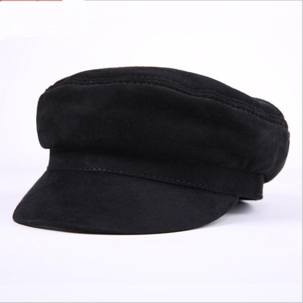 

genuine sheepskin leather caps fashion military hats luxury design visors sboy cap mz48 wide brim, Blue;gray