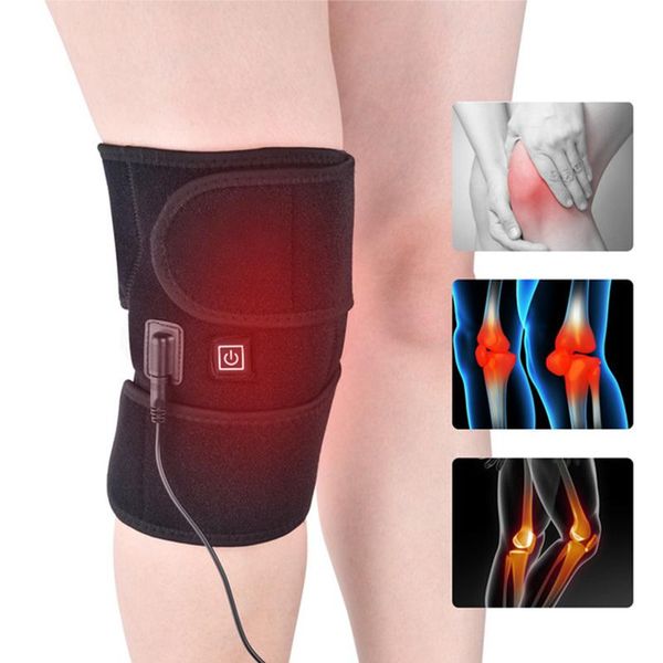 

heating knee support brace infrared therapy kneepad massager for pain relieve wrap compress rehabilitation cramps arthritis elbow & pads, Black;gray