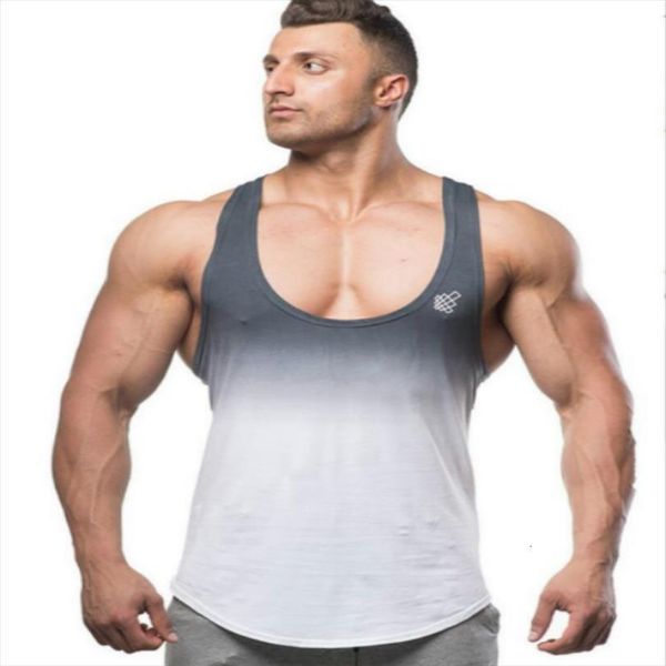 

mes i shaped racer vest u neck sport tank sleeveless gradient color fitness casual loose clothing, White;black