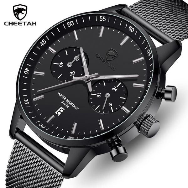 

wristwatches cheetah fashion brand men watch stainless steel luxury business wristwatch mens chronograph waterproof clock relogio masculino, Slivery;brown