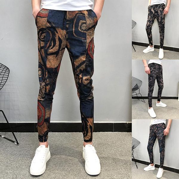 

men's pants irrgular print casual harem men pencil pant personality joggers pantalon homme moletom masculinotrousers mens 2021 hip hop, Black