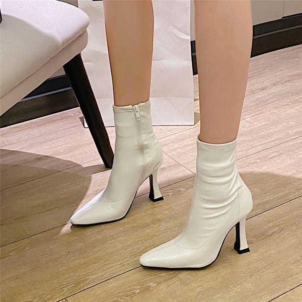 

boots net red skinny large size 40-43 pointed short autumn ins slim high heel elastic, Black