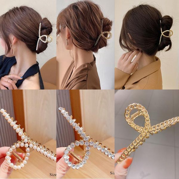 

hair accessories metal geometric for women elegant pearl crystal clip girl cross crab fashion chain headwear