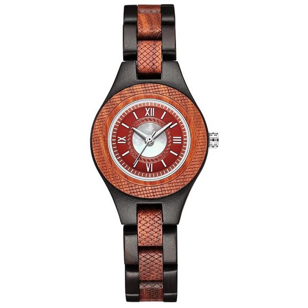 Armbanduhren Frauen Holzuhr Damen Quarz Rot Sandelholz Vintage Vollholzband Uhr Kleines Armband Reloj de Madera