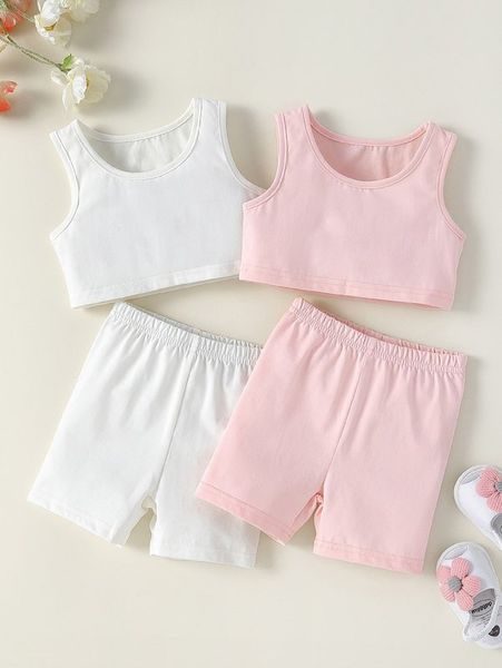 

baby 2pcs solid tank & 2pcs shorts she, White
