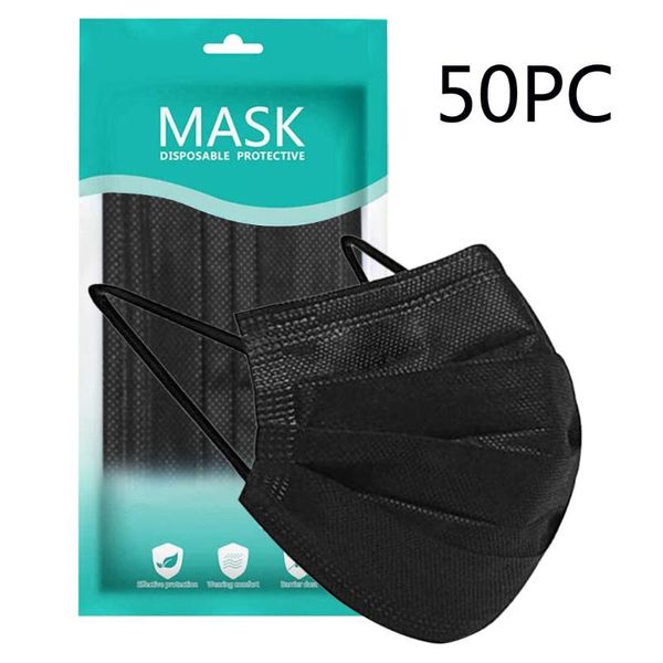 

50pc adlut disposable face mask fashion 3 layer non-woven fabric masks mouth cover for outdoors masque mascarilla cycling caps &, Black