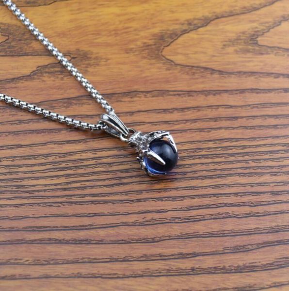 

pendant necklaces punk style jewelry blue black dragon bead gothic men woman necklace silver color stainless steel chain