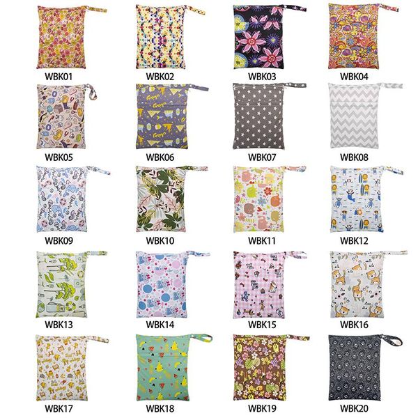 

[mums] 1pc water wet bag printed pul large baby changing cloth with zipper reusable double pockets diaper bags
