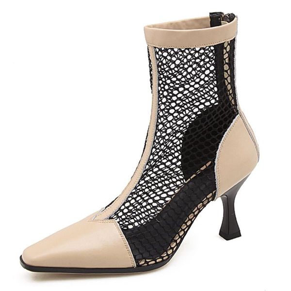 

boots fashion women ankle pointed toe female shoes wesh high heels zipper black