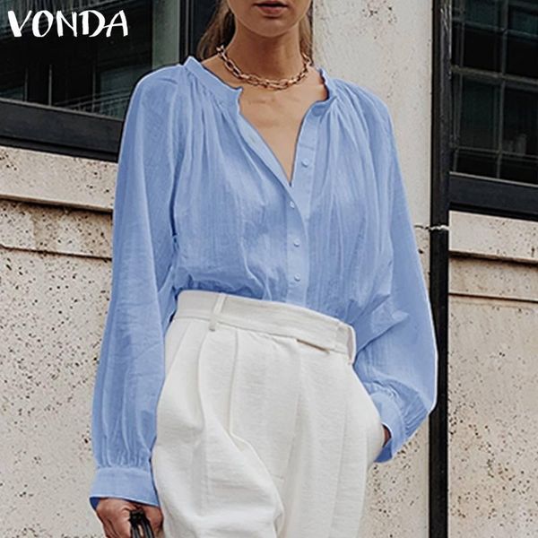 

women's blouses & shirts vonda women party blouse summer solid spring autumn casual baggy bohemian blusas femininas plus size, White