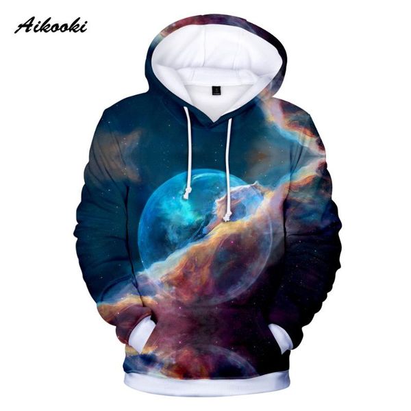 

men's hoodies & sweatshirts loose galaxy all-match hoody space 3d men/women with hat stars nebula spring autumn casual, Black