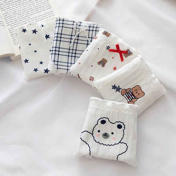 

women's panties japanese cute bear blue stars ladies pure cotton bowknot lace breathable comfortable, Black;pink