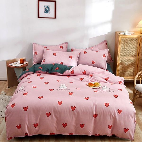 

bedding sets home textile plant cashmere cotton 3/4pcs set pink sheet with little love pattern bed a/b double-sided oceania