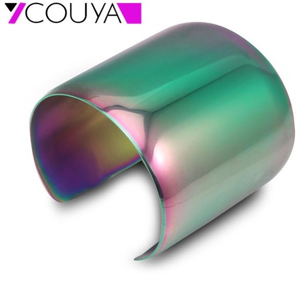

rainbow-color cuff bangles simple design big bracelet for women stainless steel wide manchette bangle, Black