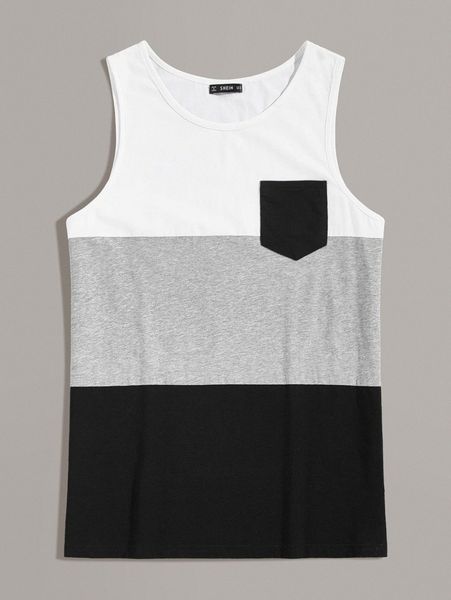 

men color-block pocket patch tank j2ah#, White;black
