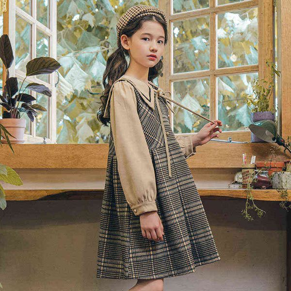 

teenager girls casual dresses spring autumn fashion kids girl korean style plaid dress teens baby bow cute costumes 5-15 years g1218, Red;yellow