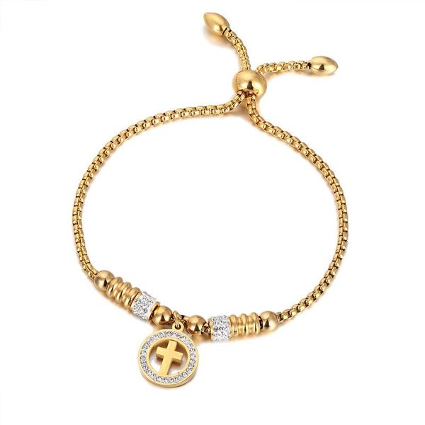 

charm bracelets design circle cross women bracelet titanium steel gold plating jewelry for gift pulseiras, Golden;silver