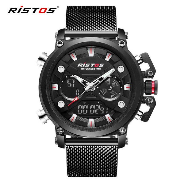 

wristwatches ristos sports men's watch fashion dual display multi-function waterproof, Slivery;brown