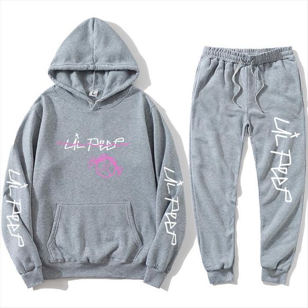 

rip lil peep sudadera mens tracksuits con capucha conjuntos de para hombre mujer invierno clido polar sudaderas pantalones trajes hip, Gray