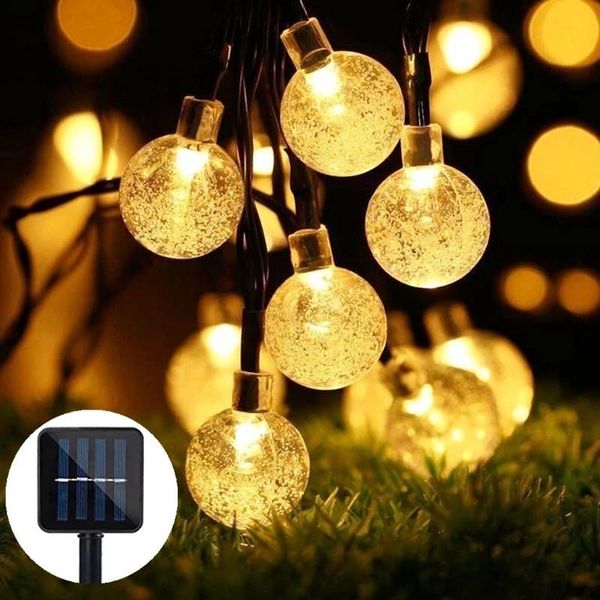 Strings Luzes solares Globo Outdoor Bolas de cristal cordas leves à prova d'água 8 Modos Pátio para a decoração da festa de casamento do jardim de jardim