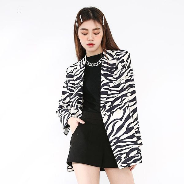 

zebra women white pattern big size blazer lapel long sleeve loose fit jacket fashion spring autumn 2021 1db32100 women's suits & blazer, White;black