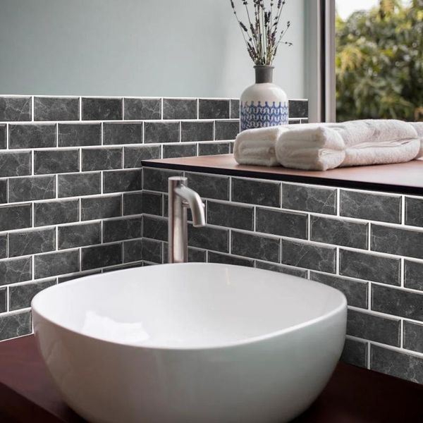 

wall stickers 6pcs european-style home improvement bathroom self-adhesive softcover rough room wallpaper waterproof renovation