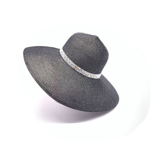 

fashion letter flash diamond hollowed out bell shaped large brim fisherman summer female sunshade holiday basin hat beach hat, Blue;gray