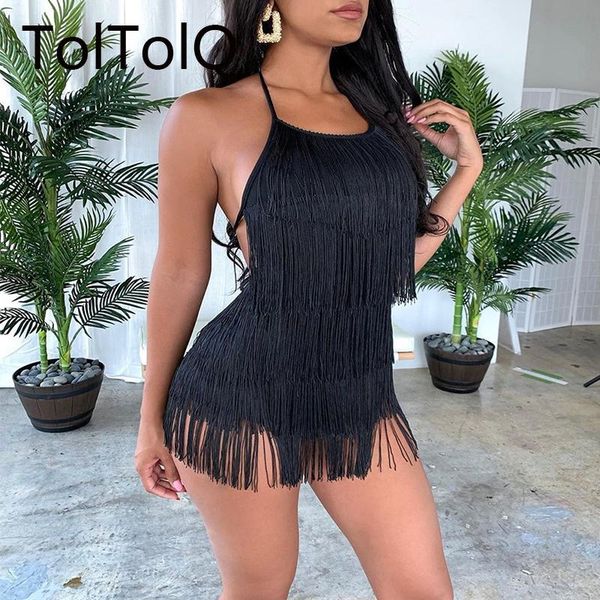 

women's black jumpsuit pants tassel nightclub clothes women summer 2021 playsuit jumpsuits & rompers, Black;white