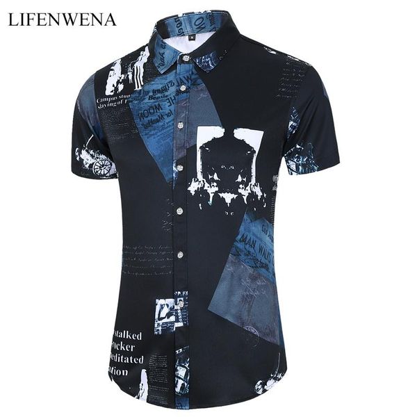 

summer arrival mens shirt fashion personality print short sleeve shirts men casual plus size beach hawaiian men's, White;black